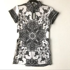 Cute Short Sleeves Bandana Pattern QipaoTop Size S